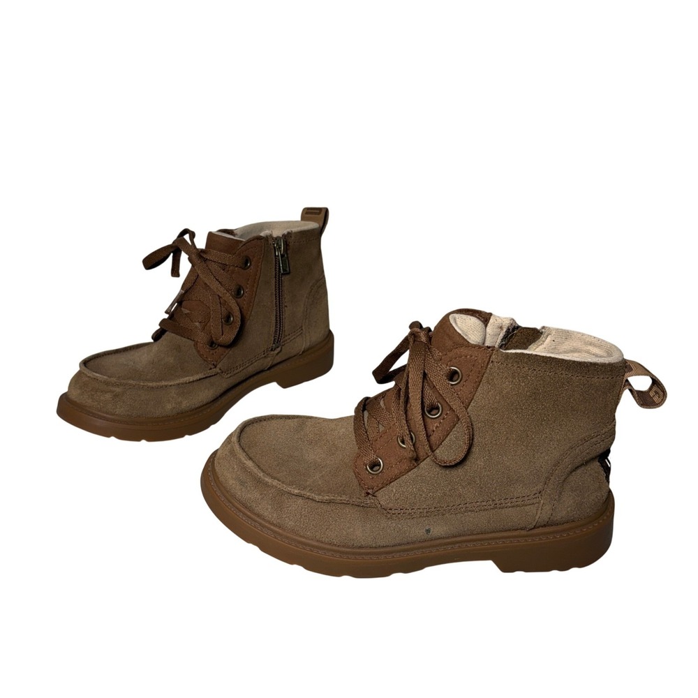 UGG Kids Chelham Moc Toe Clima Moda Suede Lug Sole Boots Size 2 Brown Unisex